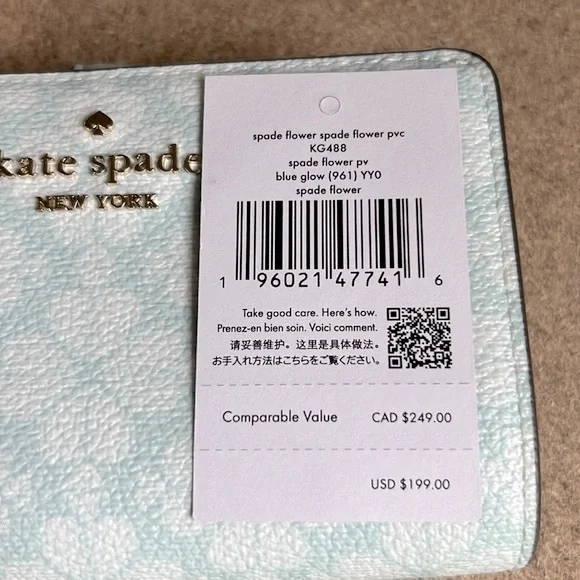 NWT Kate Spade Spade Flower PVC Wallet (Blue Glow) - Picture 9 of 9